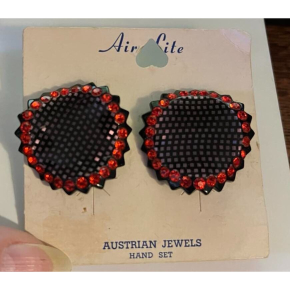 Air Lite Lucite and Austrian Crystal Mid Century Earrings Original Card Clip - Picture 1 of 3